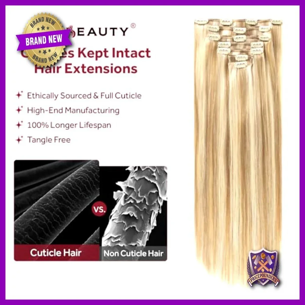 16 Inch Clip In Human Hair Extensions, 120g 7pc Set, Salon Quality Remy Hair